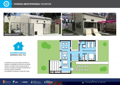 Modelo MEDITERRANEA TECHO INCLINADO (de 3 dormitorios) (hay de 1 y 2 dorm y techo plano para quien no le guste inclinado)